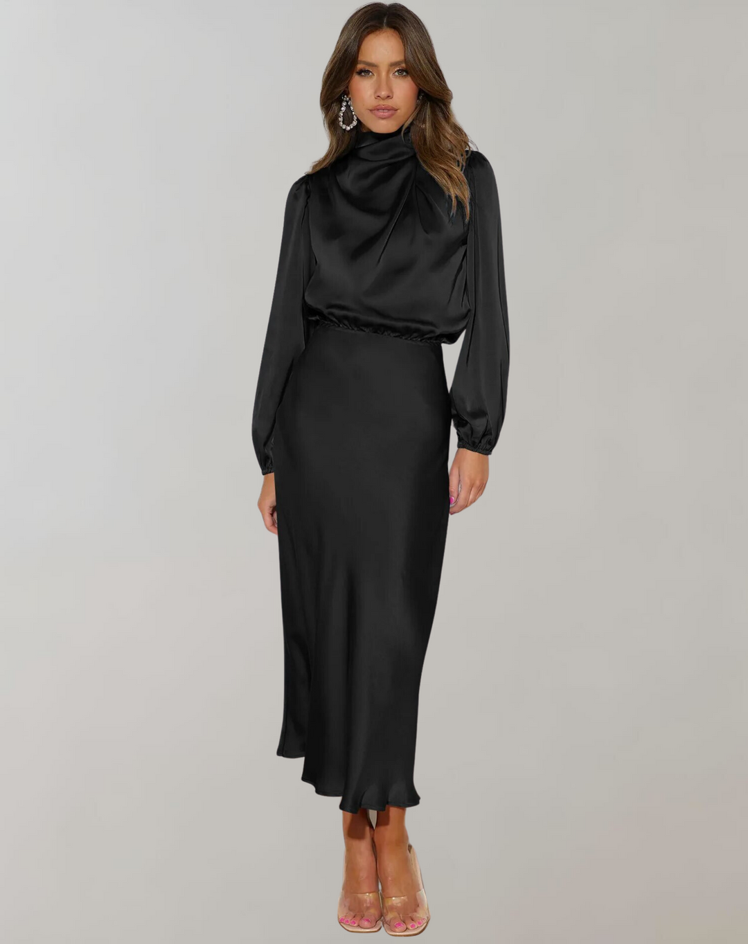 Lune London | Elegant satin dress with long sleeves