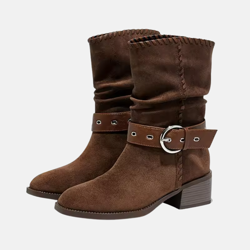 Lune London | Boots - Faux Suede - Mid-Calf Slouchy Shaft - Almond Toe - Block Heel