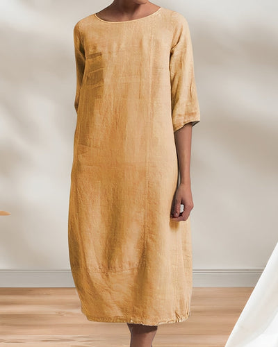 Lune London | Ladies Casual Linen Look Simple Midi Dress