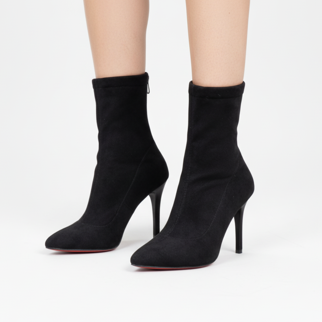 Lune London | Ankle boots - Suede-like textile - Slim cut shaft - Pointed toes - High stiletto heel
