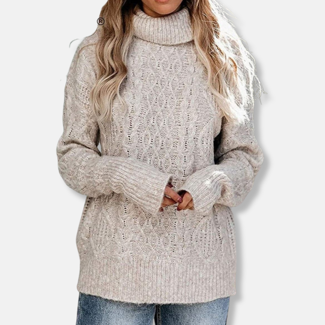 Lune London | Turtleneck Sweater - Cable Knit Tunic Length Sweater