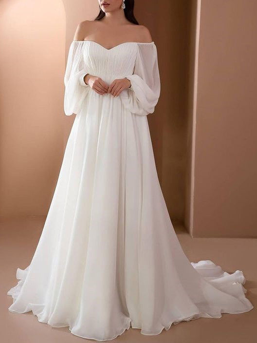 Lune London | Off Shoulder Long Sleeve White Wedding Dress