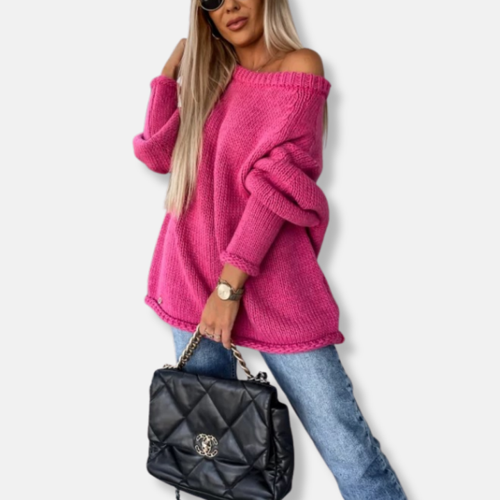 Lune London | Sweatshirt - Chunky Knit - Oversized Fit - Off-Shoulder Neck - Balloon Sleeves