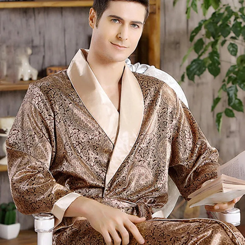 Lune London | Gold Print Luxury Satin Bathrobe