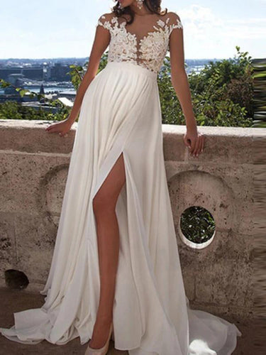 Lune London | Maternity Evening Wedding Dresses Lace Dresses Side Slit Backless V-Neck White