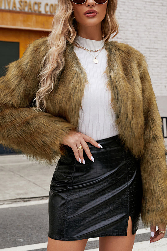 Lune London | Long Sleeve Short Casual Faux Fur Jacket
