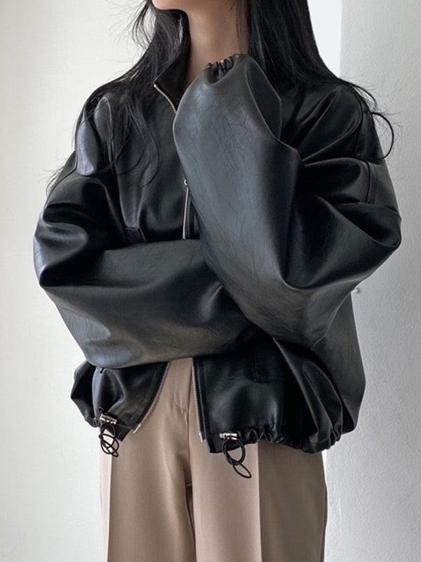 Lune London | Vintage Drawstring Vegan Leather Jacket with Collar