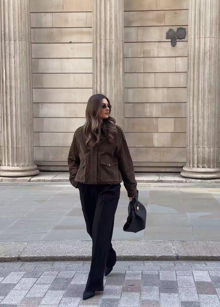 Lune London | Effect Oversized Jacket with Front Pockets – Brown