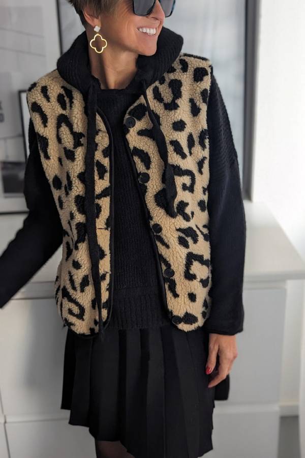 Lune London | Leopard Print Front Opening Casual Autumn and Winter Vest Jacket