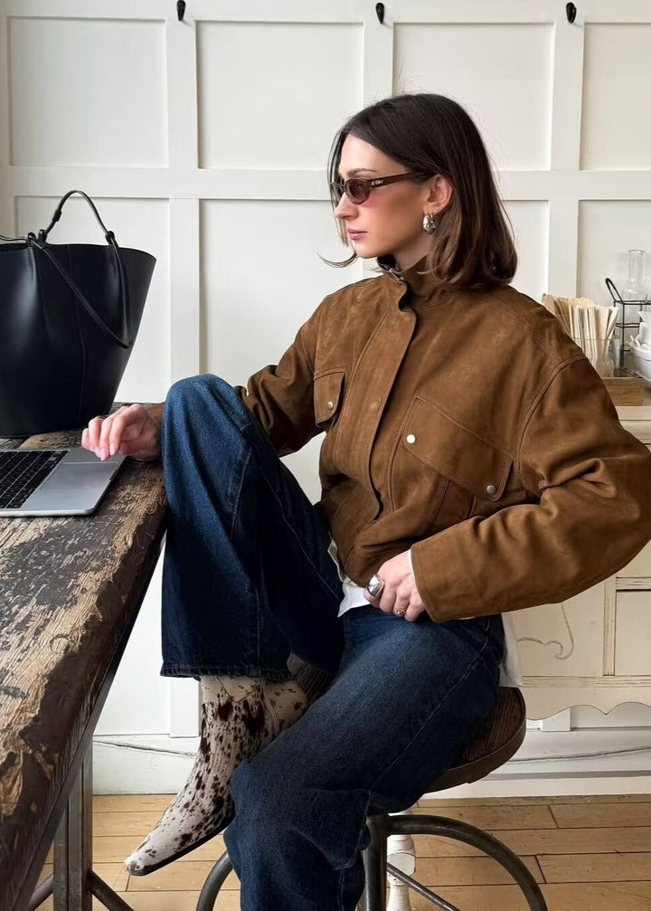 Lune London | Effect Oversized Jacket with Front Pockets – Brown