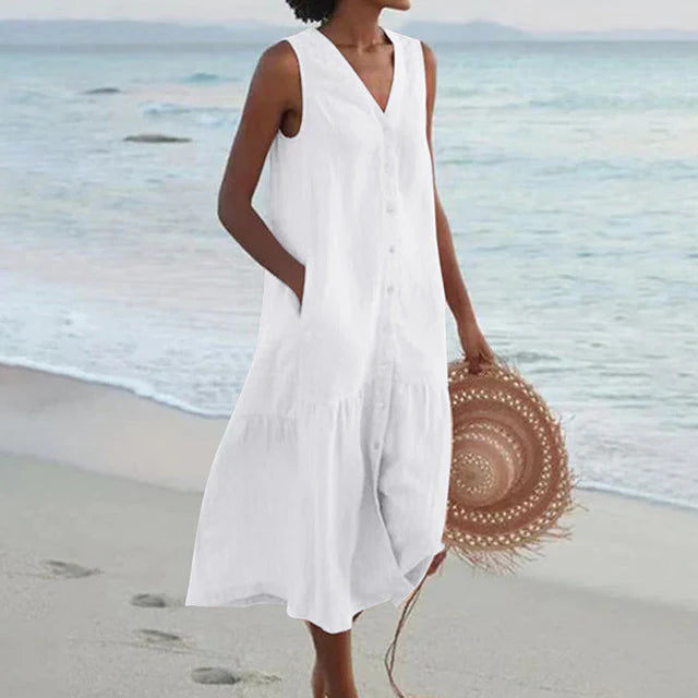 Lune London | Sleeveless dress made of cotton linen with V-neck