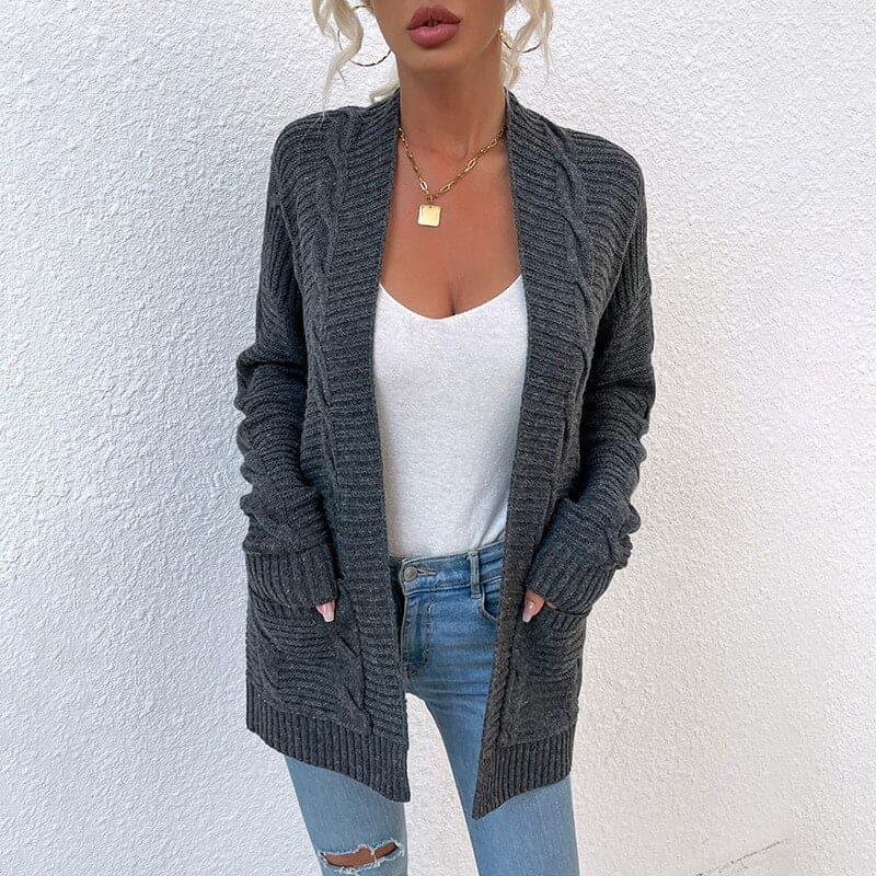 Lune London | Cardigan - Knit - Open Front - Loose Fit - With Pockets - Long Sleeve