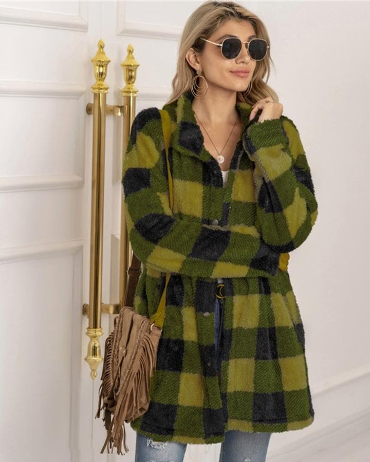 Lune London | Coat - Plus Size - Soft and Warm - Checkered Pattern - Button Closure