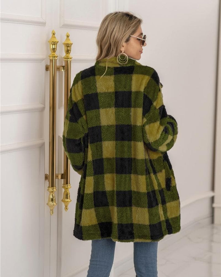 Lune London | Coat - Plus Size - Soft and Warm - Checkered Pattern - Button Closure