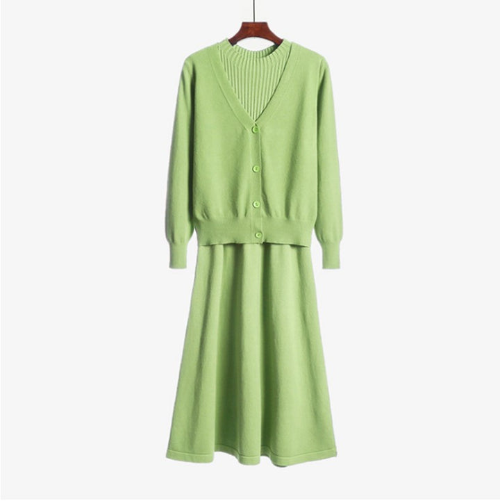 Knit dress for women with matching cardigan and ribbed structure Lune London