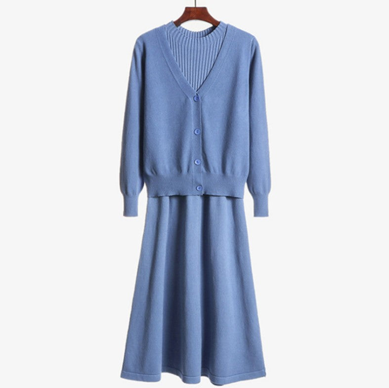 Knit dress for women with matching cardigan and ribbed structure Lune London