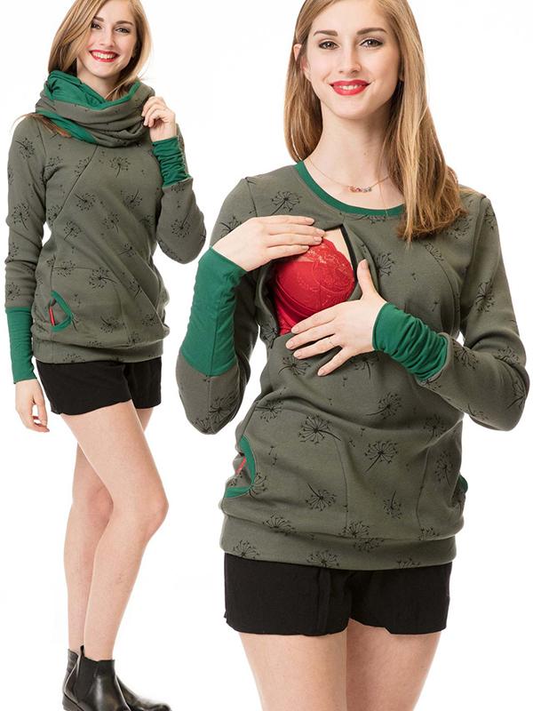 Lune London | Maternity Chaps Nurse Sweatshirts Flower Print Pockets Zipper Nursing Clothing