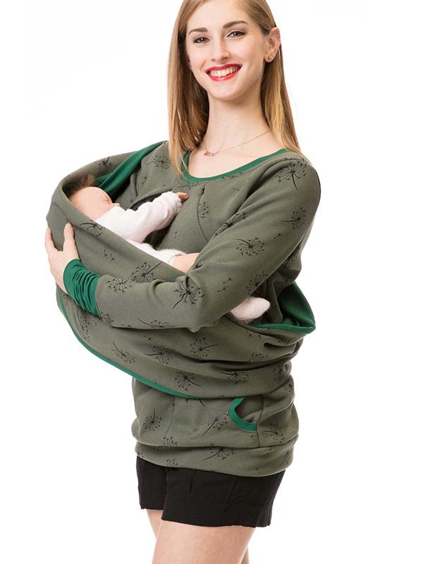 Lune London | Maternity Chaps Nurse Sweatshirts Flower Print Pockets Zipper Nursing Clothing