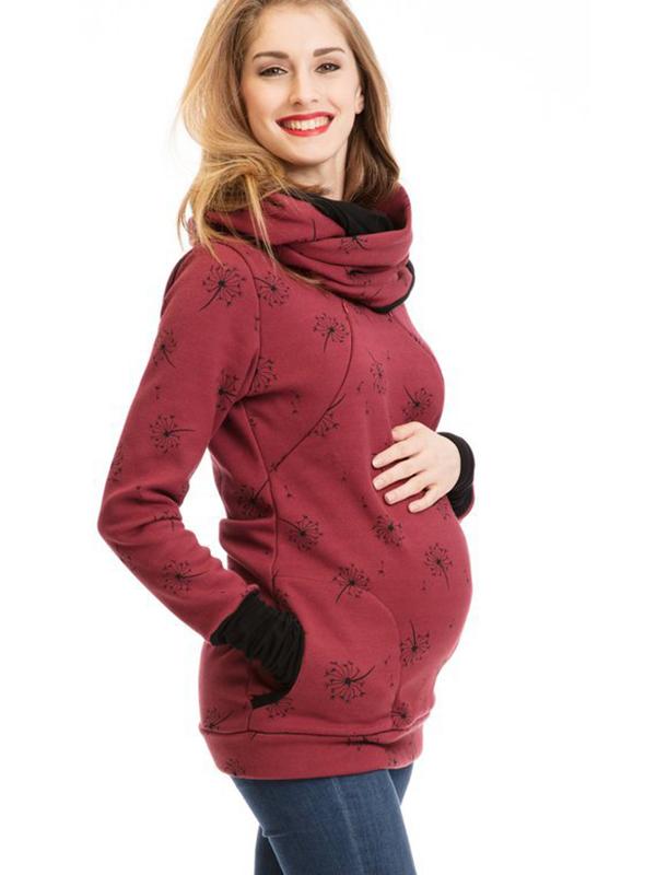 Lune London | Maternity Chaps Nurse Sweatshirts Flower Print Pockets Zipper Nursing Clothing