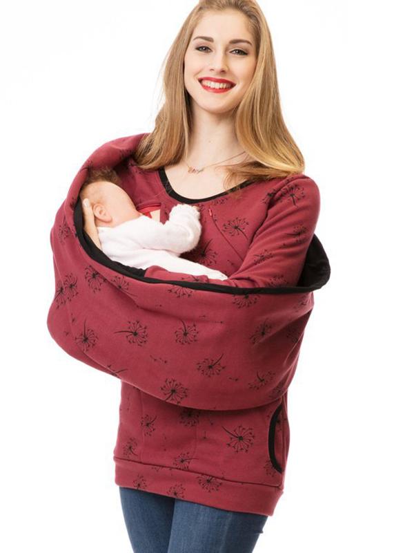 Lune London | Maternity Chaps Nurse Sweatshirts Flower Print Pockets Zipper Nursing Clothing