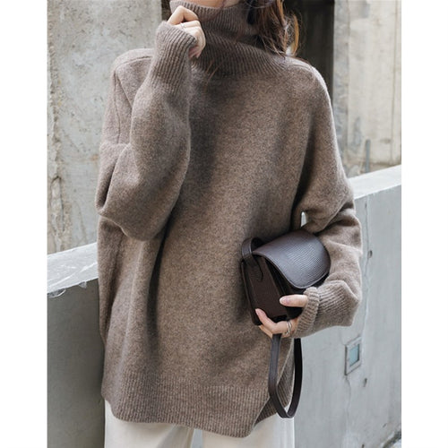 Pull femme en maille épaisse avec col montant et coupe oversize Chic & Stil
