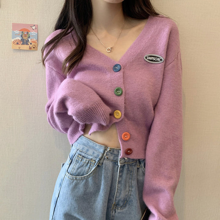 Cardigan femme avec des boutons colorés et décolleté en V Chic & Stil