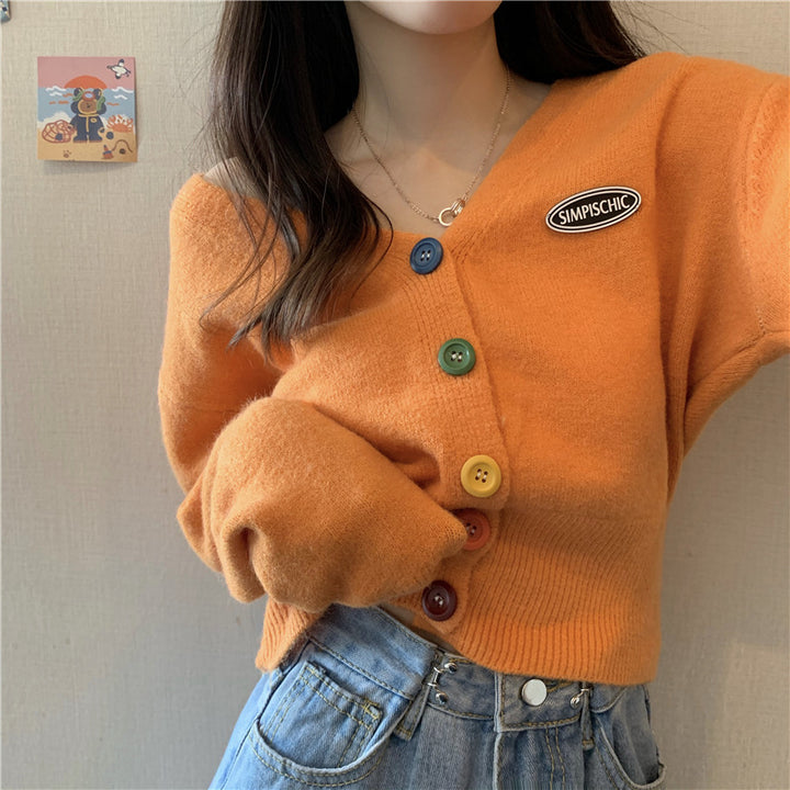 Cardigan femme avec des boutons colorés et décolleté en V Chic & Stil