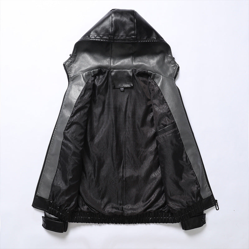 Lightweight faux leather jacket for men with hood and practical zip pockets Lune London