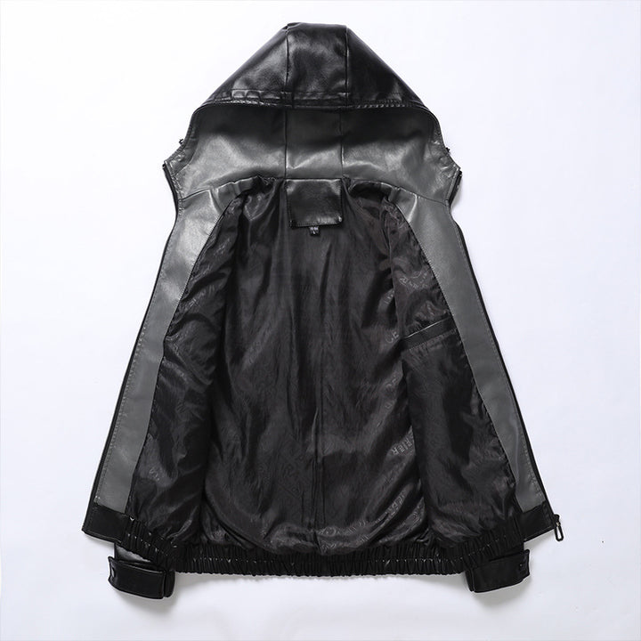 Lightweight faux leather jacket for men with hood and practical zip pockets Lune London