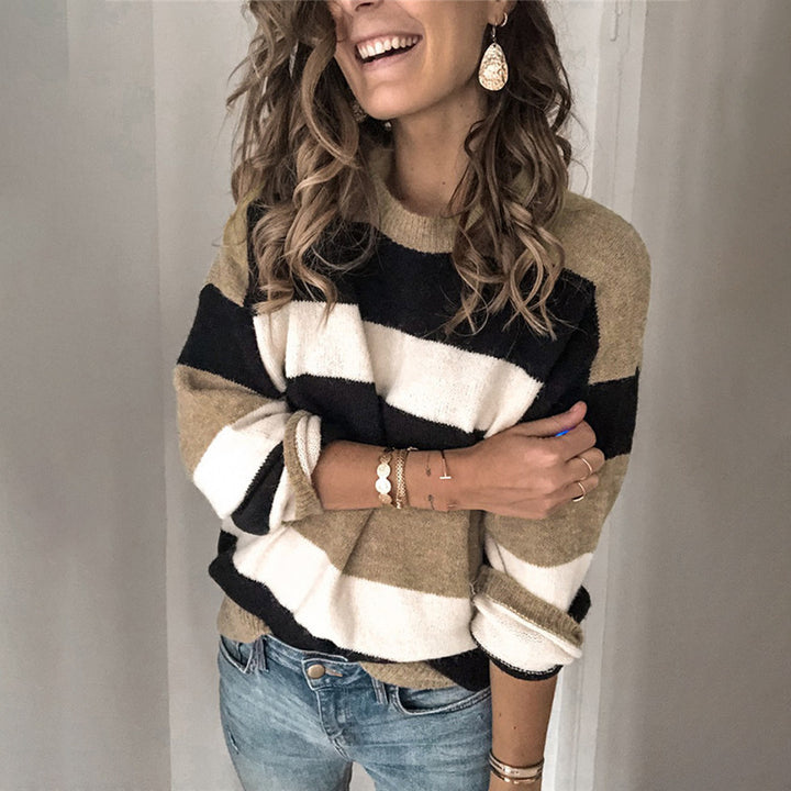 Striped knit sweater with a relaxed fit for women Lune London