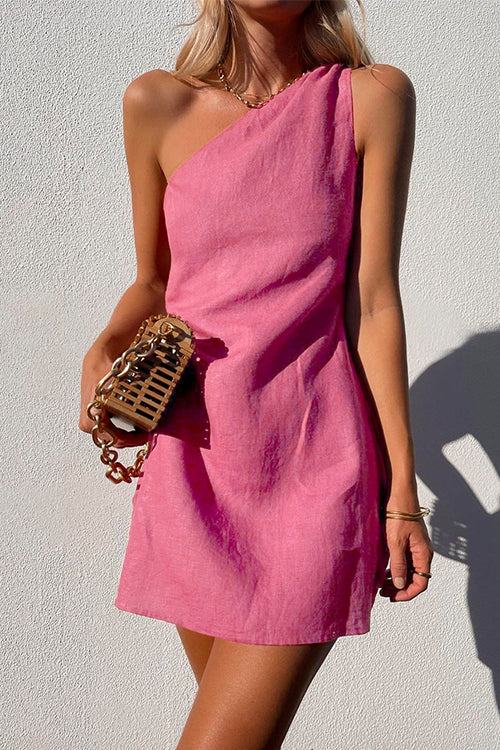 Lune London | Rosiedress One Shoulder Solid Cotton Linen Mini Dress