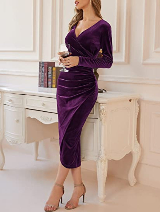 Lune London | Long sleeve bodycon midi dress in velvet