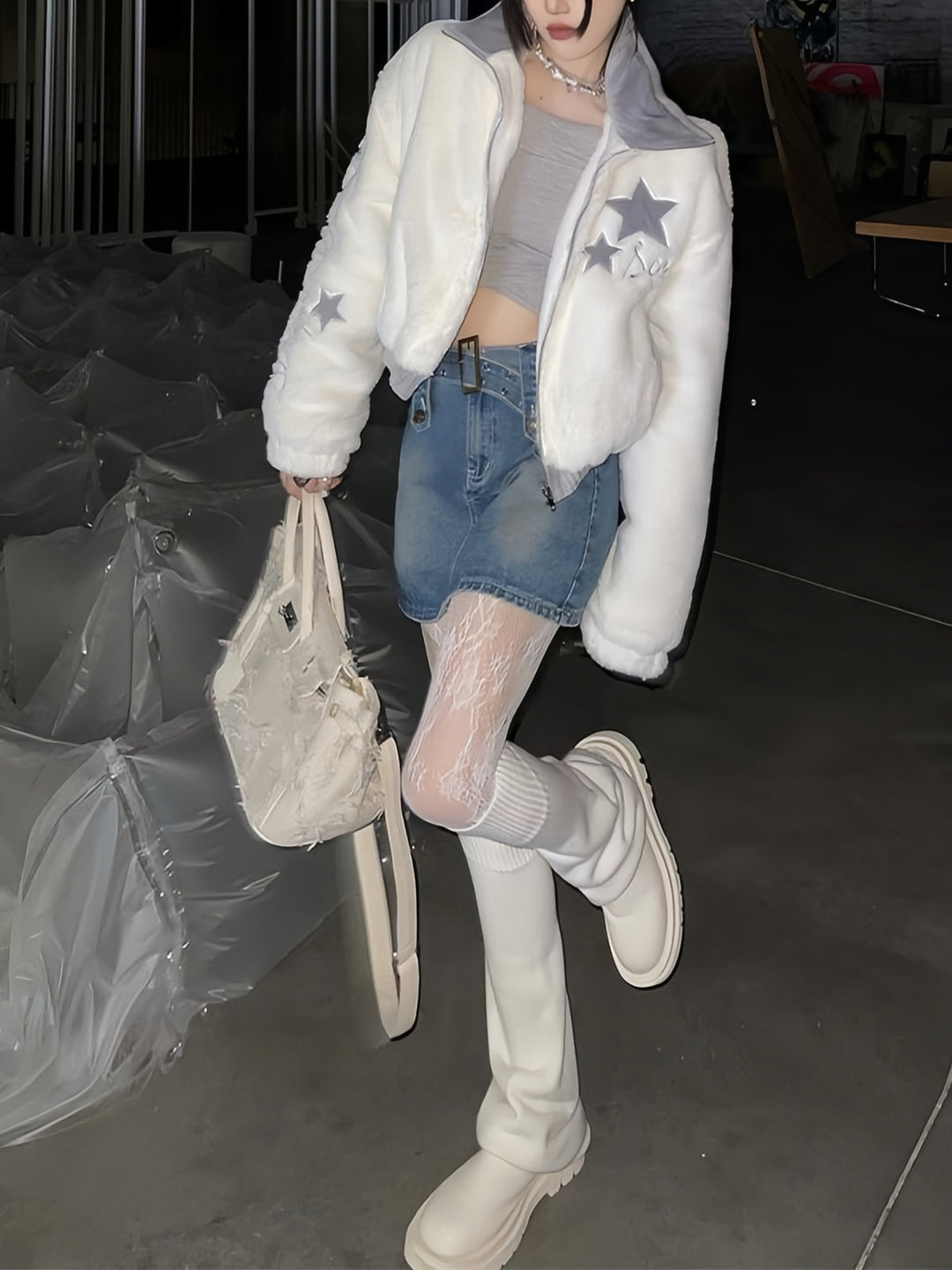 Lune London | Y2K Retro Fleece Jacket with Star Embroidery