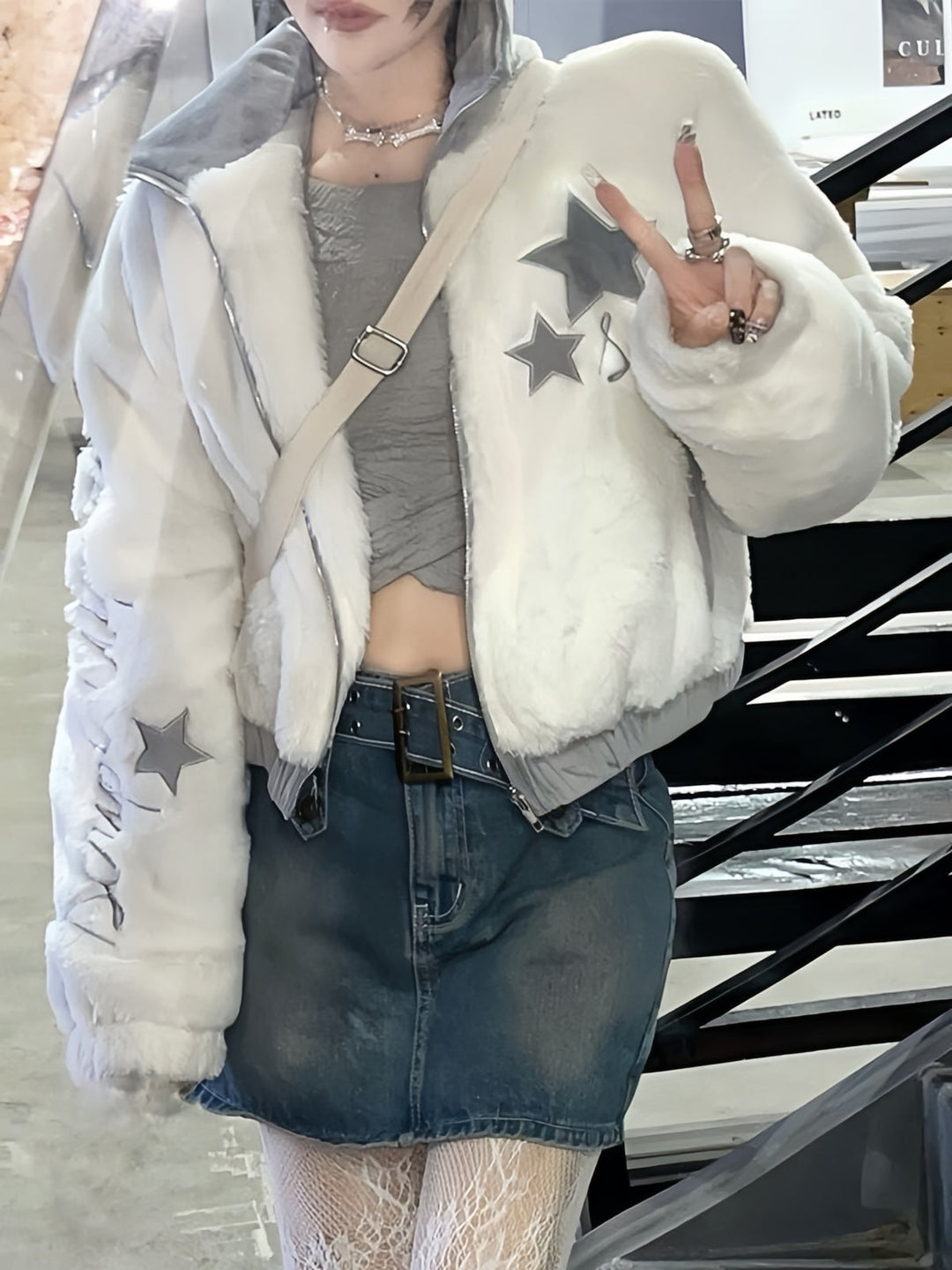 Lune London | Y2K Retro Fleece Jacket with Star Embroidery