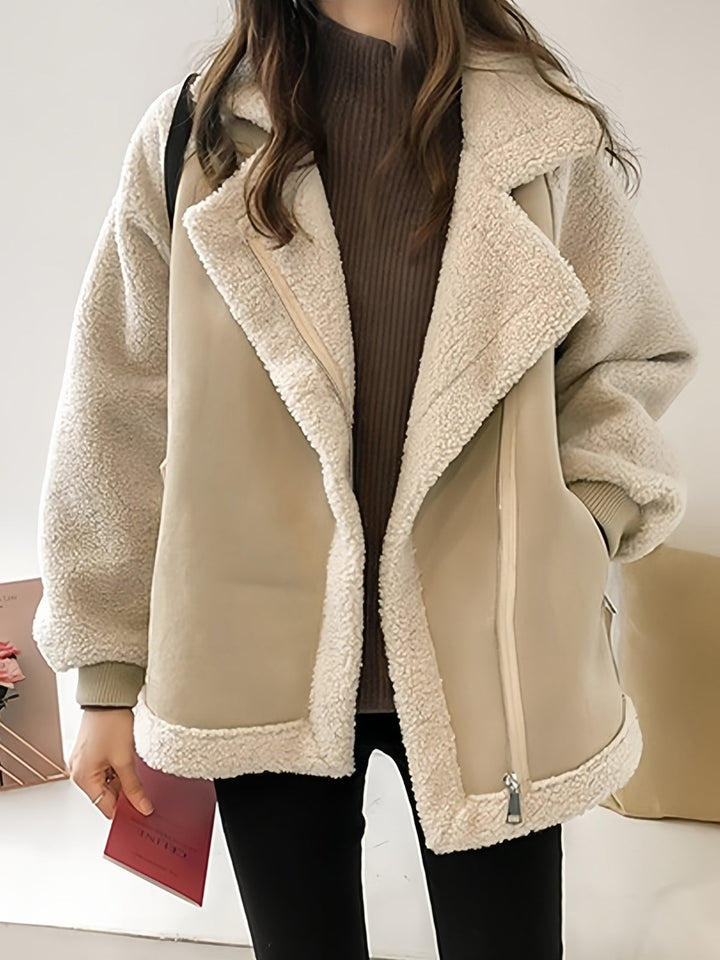 Lune London | Oversized Vegan Faux Fur Suede Jacket with Lapel Collar