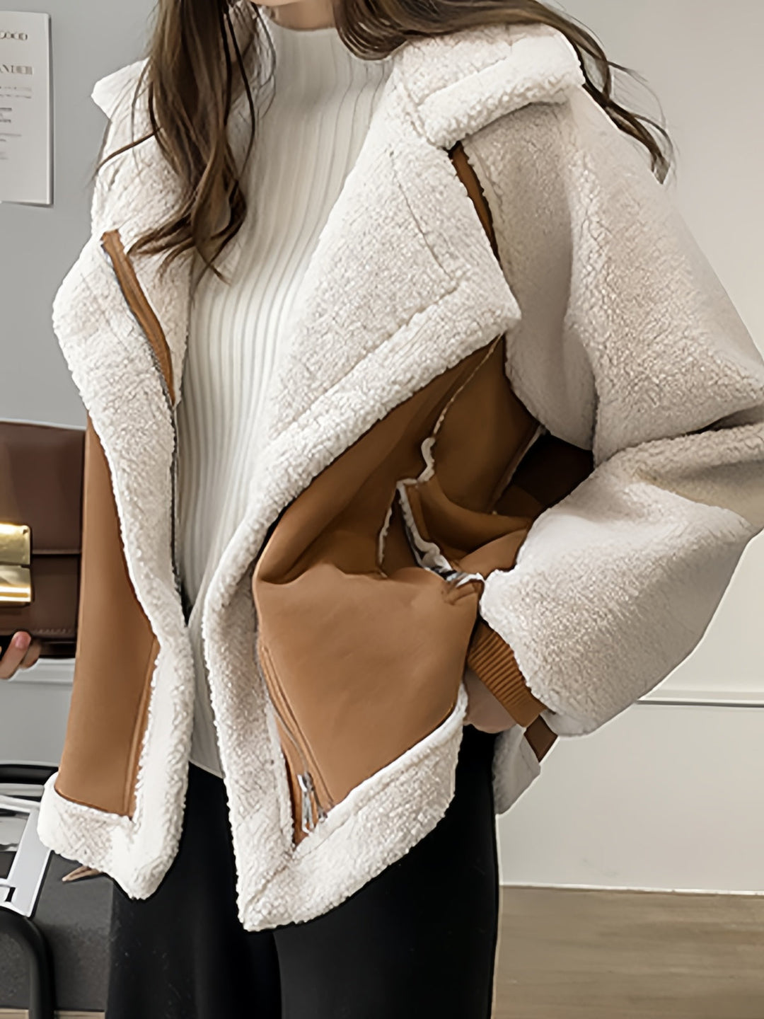 Lune London | Oversized Vegan Faux Fur Suede Jacket with Lapel Collar