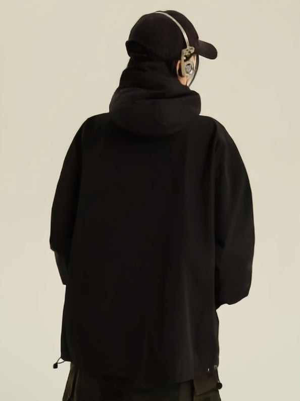 Chic und Stil | Retro black waterproof outdoor jacket with hood