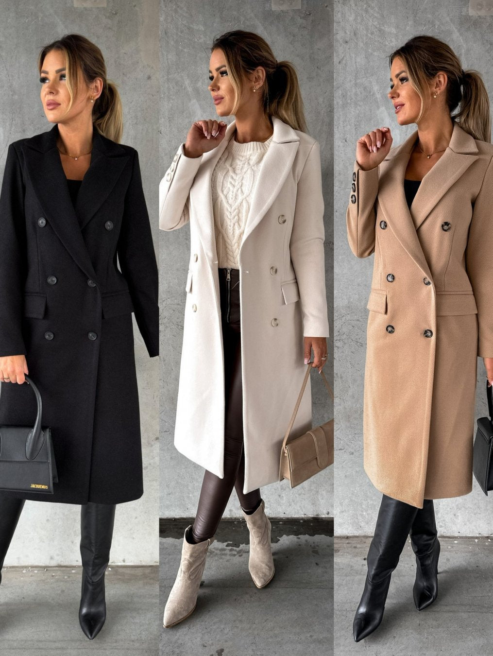 Women’s Double-Breasted Wool Coat mit Winter Sleeves & Cashmere Blend | Chic und Stil