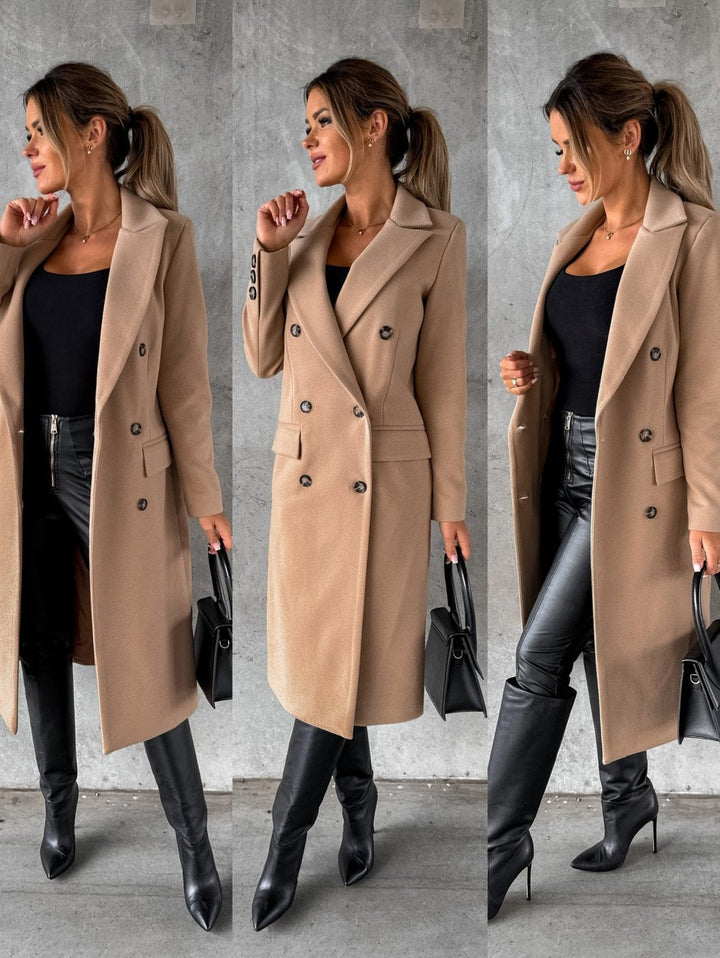 Women’s Double-Breasted Wool Coat mit Winter Sleeves & Cashmere Blend | Chic und Stil