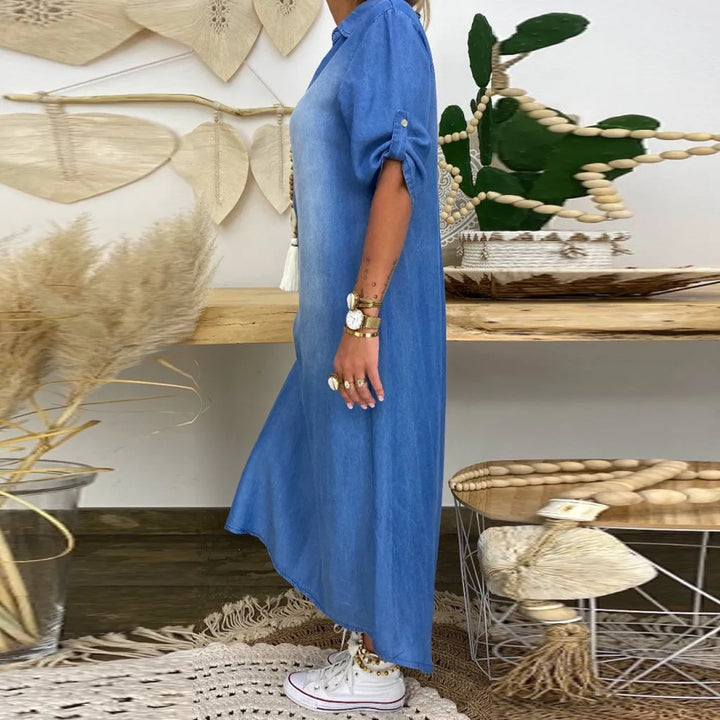 Lune London | Casual Denim Maxi Dress with Collar for Women