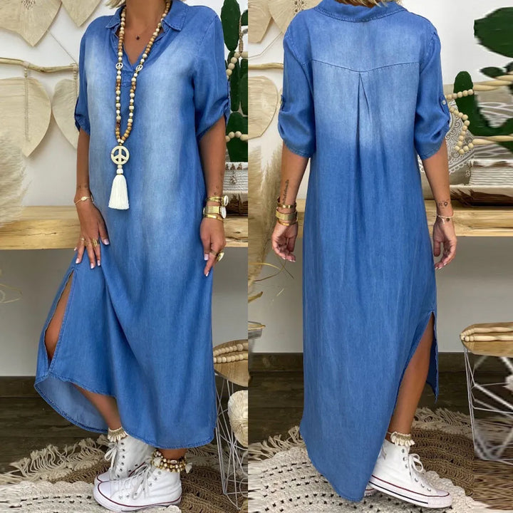 Lune London | Casual Denim Maxi Dress with Collar for Women