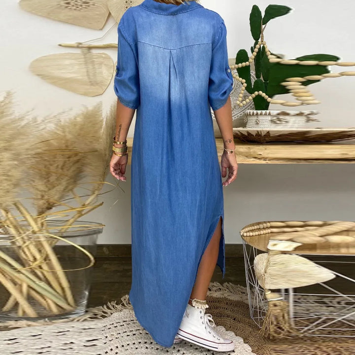 Lune London | Casual Denim Maxi Dress with Collar for Women
