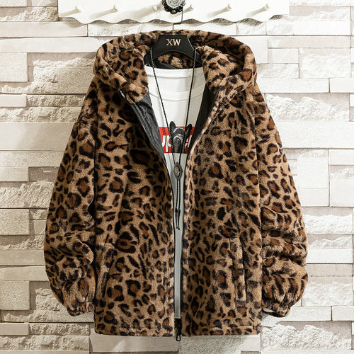 Lune London | Men's Fleece Jacket with Hood and Leopard Pattern