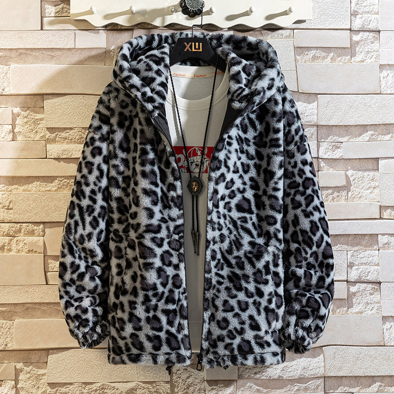 Lune London | Men's Fleece Jacket with Hood and Leopard Pattern