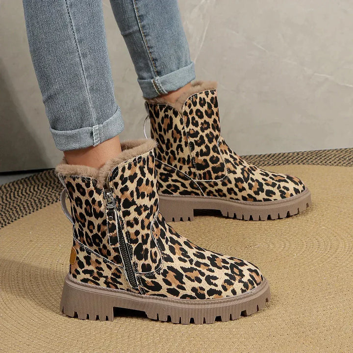 Lune London | Winter Leopard Pattern Reinforced Velvet Snow Boots