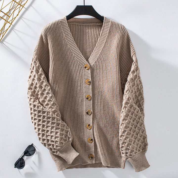 Lune London | Cardigan - V-Neck Knit - Button Closure - Balloon Sleeves - Casual Fit
