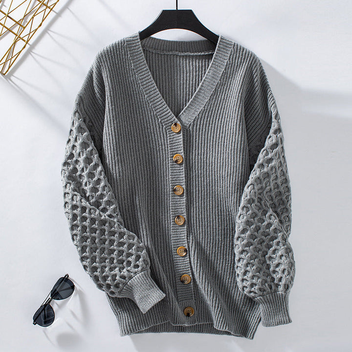 Lune London | Cardigan - V-Neck Knit - Button Closure - Balloon Sleeves - Casual Fit