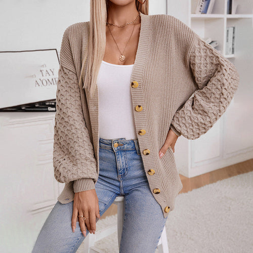 Lune London | Cardigan - V-Neck Knit - Button Closure - Balloon Sleeves - Casual Fit