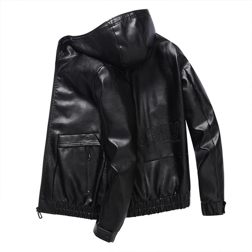 Lightweight faux leather jacket for men with hood and practical zip pockets Lune London
