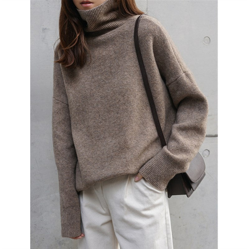 Pull femme en maille épaisse avec col montant et coupe oversize Chic & Stil